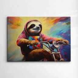Sloth Riding A Bike Abstract Modern Painting Wall Art, Framed Canvas Poster Print, Home Kitchen Office Room Decor, Gifts - thumbnail 3