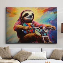Sloth Riding A Bike Abstract Modern Painting Wall Art, Framed Canvas Poster Print, Home Kitchen Office Room Decor, Gifts - thumbnail 1