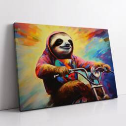 Sloth Riding A Bike Abstract Modern Painting Wall Art, Framed Canvas Poster Print, Home Kitchen Office Room Decor, Gifts - thumbnail 2