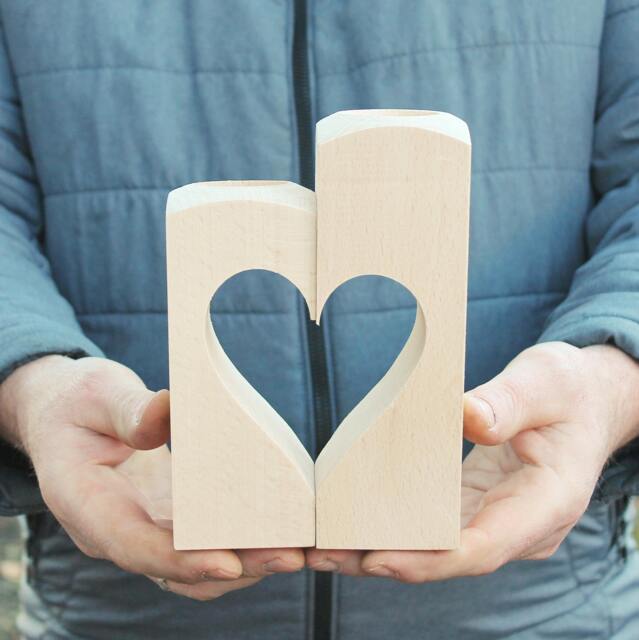 Wooden Candle Holder - Heart Unfinished Wooden Candle Holders For Tea Light Candles Made Of Beech Wood - image 1