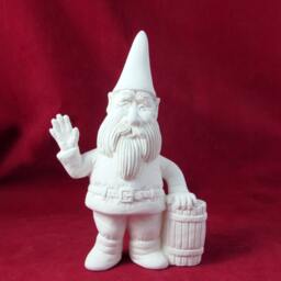 Ceramic Unpainted Waving Happy Garden Gnome With Barrel - 10 Inches, Lawn Or Garden Gnome, Outdoor Indoor - thumbnail 4