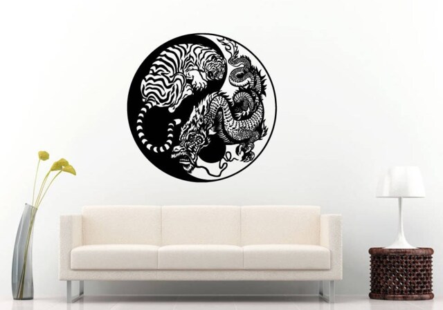 Yin Yang Tiger Against Dragon Namaste Yoga Mandala Om Diy Wall Sticker Decal Vinyl Mural Decor Art L2213 - image 1