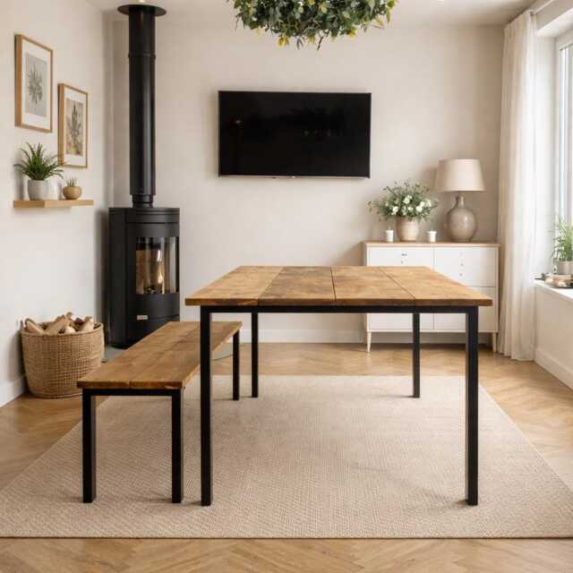 Reclaimed Wood Dining Table With Steel Straight Door Frame Legs. - Matching Benches Available - image 1