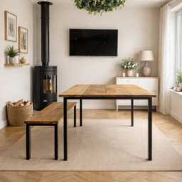 Reclaimed Wood Dining Table With Steel Straight Door Frame Legs. - Matching Benches Available