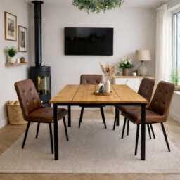 Reclaimed Wood Dining Table With Steel Straight Door Frame Legs. - Matching Benches Available - thumbnail 2