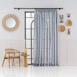 striped Faux Linen Curtain Panel Custom Back Tab Living Room Drapes - thumbnail 3