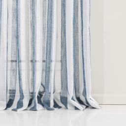 striped Faux Linen Curtain Panel Custom Back Tab Living Room Drapes - thumbnail 1