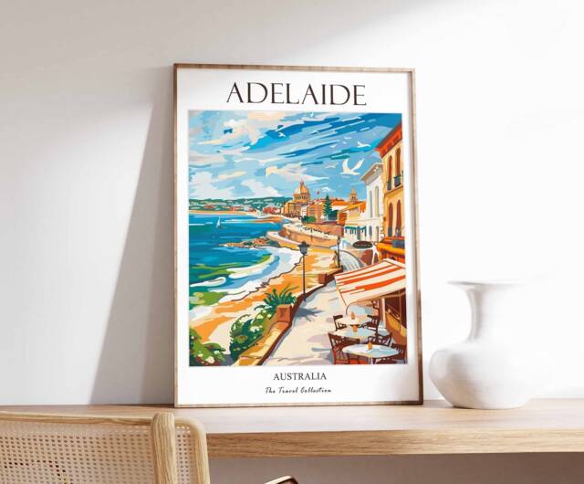Adelaide Poster, Travel Print, Art, Coastal Decor, South Australia Australian Print - image 1