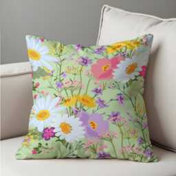 Floral Cushion Cover, Meadow Flower Spring Throw Pillowcase, Pastel Green Botanical Decorative Pillow Cover - thumbnail 2