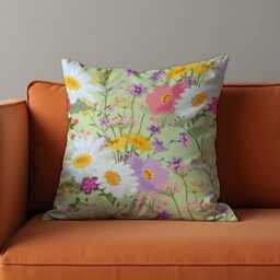 Floral Cushion Cover, Meadow Flower Spring Throw Pillowcase, Pastel Green Botanical Decorative Pillow Cover - thumbnail 4