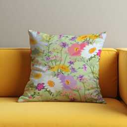 Floral Cushion Cover, Meadow Flower Spring Throw Pillowcase, Pastel Green Botanical Decorative Pillow Cover - thumbnail 3