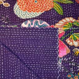 Handmade Fruit Print Kantha Quilt Wage Blanket, Indian Bed Cover, Hand Stitched Bedspread, Bohemian Bedding - thumbnail 2