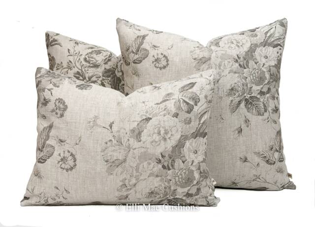 Cabbages & Roses Constance Luxury Designer Linen Charcoal Shabby Chic Cushion Cover - image 1