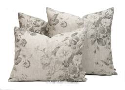 Cabbages & Roses Constance Luxury Designer Linen Charcoal Shabby Chic Cushion Cover - thumbnail 1