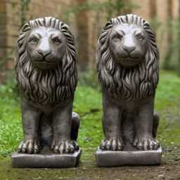 Large Pair Lion Sculpture Stone Lions Statue Majestic Animals Figurine Outdoor Guardian Decor Cement Ornament For Entrances Lover Gift - thumbnail 2