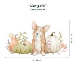 Watercolor Corgi Wall Decal Pumpkins & Flowers, Fall Nursery Decor - thumbnail 3
