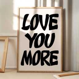 Love You More Typography Art Canvas Poster, Trendy Wall Art, Aesthetic Decor, Retro Home Printed Gift - thumbnail 1
