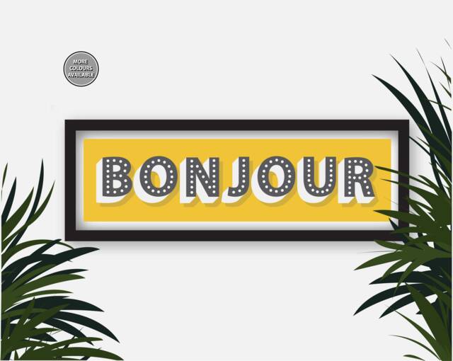 Bonjour Framed Print, Hallway Print Bonjour, Panoramic Typography Slogan Prints - image 1