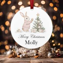 Personalised Bauble Christmas Ornament 2024 - Bunny Rabbit For Boy Girl Pink Blue Acrylic Hanging Tree Decoration Gift Love - thumbnail 3