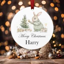 Personalised Bauble Christmas Ornament 2024 - Bunny Rabbit For Boy Girl Pink Blue Acrylic Hanging Tree Decoration Gift Love - thumbnail 2