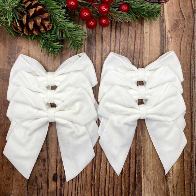 White Velvet Christmas Tree Bows, Bows For Tree, Decorations, White Decoration, 4 Inch - image 1