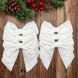 White Velvet Christmas Tree Bows, Bows For Tree, Decorations, White Decoration, 4 Inch - thumbnail 1