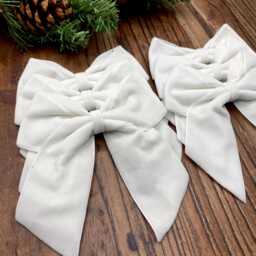 White Velvet Christmas Tree Bows, Bows For Tree, Decorations, White Decoration, 4 Inch - thumbnail 3