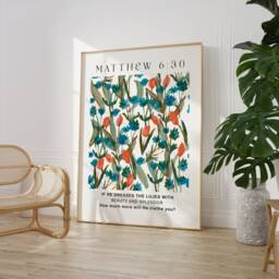 Matthew Flower Market Blue - Printed & Shipped Modern Scripture Decor Bible Verse Prints Christian Home Print - thumbnail 2