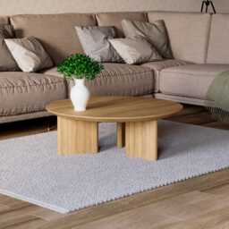 Round Wood Coffee Table - Unique Coffee Table Minimalist Oak Original Japandi - thumbnail 3
