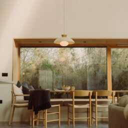Speckled Cream Gloss Xl Dawn Pendant Light in Ceramic & Oak - thumbnail 2