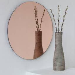 Orbis??? Peach/Rose Gold Tinted Minimalist Round Frameless Mirror - Large, Xl - thumbnail 2