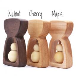 Latte Stone Wood Baby Rattle Eco-Friendly Infant Toy - thumbnail 3