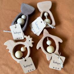 Latte Stone Wood Baby Rattle Eco-Friendly Infant Toy - thumbnail 4