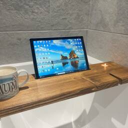 Grisedale Bath Board - Caddy Bathtray Rustic Home Bathroom Decor Bespoke Tray Tea Lights Mug Slot Ipad Bathroom - thumbnail 2
