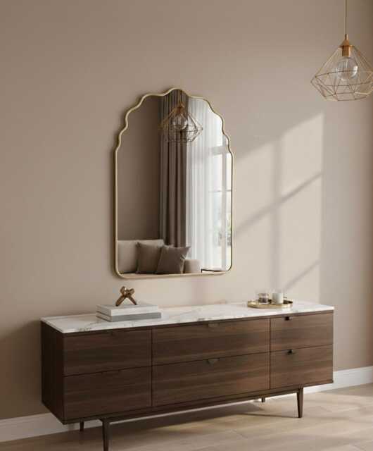 Modern Wavy Arched Brass Vanity Mirror, Bathroom Wall Mirror - image 1