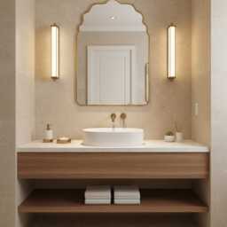 Modern Wavy Arched Brass Vanity Mirror, Bathroom Wall Mirror - thumbnail 2