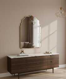Modern Wavy Arched Brass Vanity Mirror, Bathroom Wall Mirror