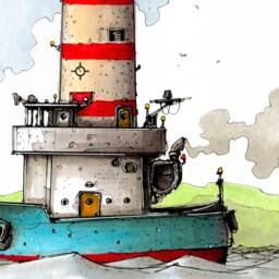 Lighthouse Tugboat Print Dreamy Sea Decor, Coastal Wall Art - thumbnail 2