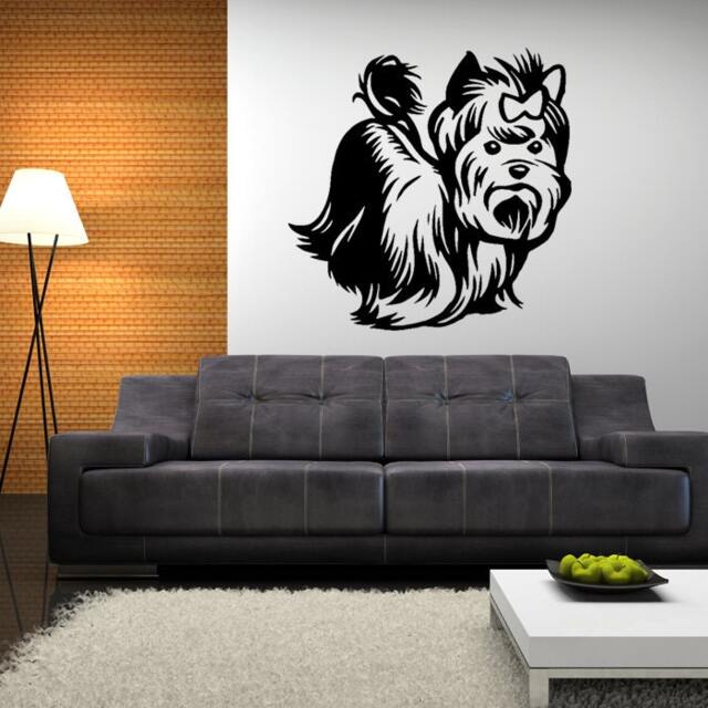 Yorkie Wall Decal Yorkshire Terrier Bow, Vinyl Sticker - image 1
