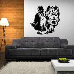 Yorkie Wall Decal Yorkshire Terrier Bow, Vinyl Sticker - thumbnail 1