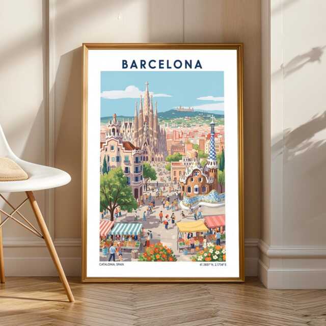 Sagrada Familia Art Print Colorful Barcelona Cityscape Illustration - image 1
