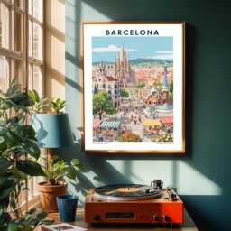 Sagrada Familia Art Print Colorful Barcelona Cityscape Illustration - thumbnail 2