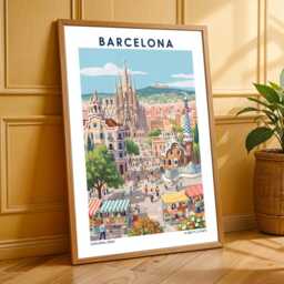 Sagrada Familia Art Print Colorful Barcelona Cityscape Illustration - thumbnail 3