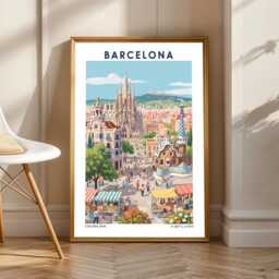 Sagrada Familia Art Print Colorful Barcelona Cityscape Illustration - thumbnail 1