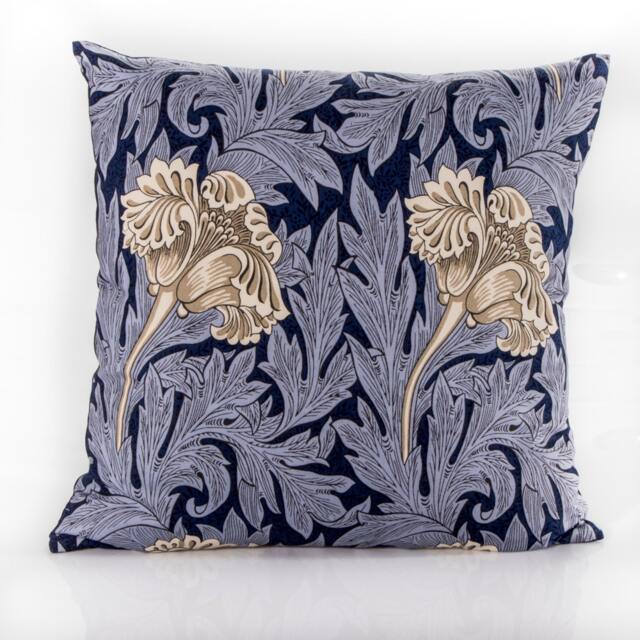 William Morris Pillow Cover, Blue Indigo Tulip Floral, Cotton Linen Throw - image 1