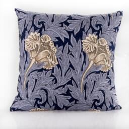 William Morris Pillow Cover, Blue Indigo Tulip Floral, Cotton Linen Throw - thumbnail 1