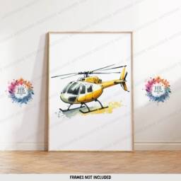 Helicopter Poster Prints - Set Of 3 - Boys Bedroom Decor Aircraft Wall Art Watercolor Style Kids Nursery Print Aviation Gifts - thumbnail 3