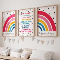 Set Of 3 Girls Bedroom Prints, Rainbow, Affirmation Prints, Motivational Wall Art, Colourful, Playroom Girls Kids Room - thumbnail 1