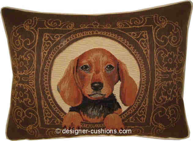 Medallion Dachshund Dark Oblong Tapestry Cushion Pillow Cover - image 1