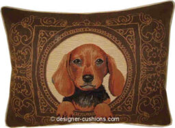 Medallion Dachshund Dark Oblong Tapestry Cushion Pillow Cover - thumbnail 1